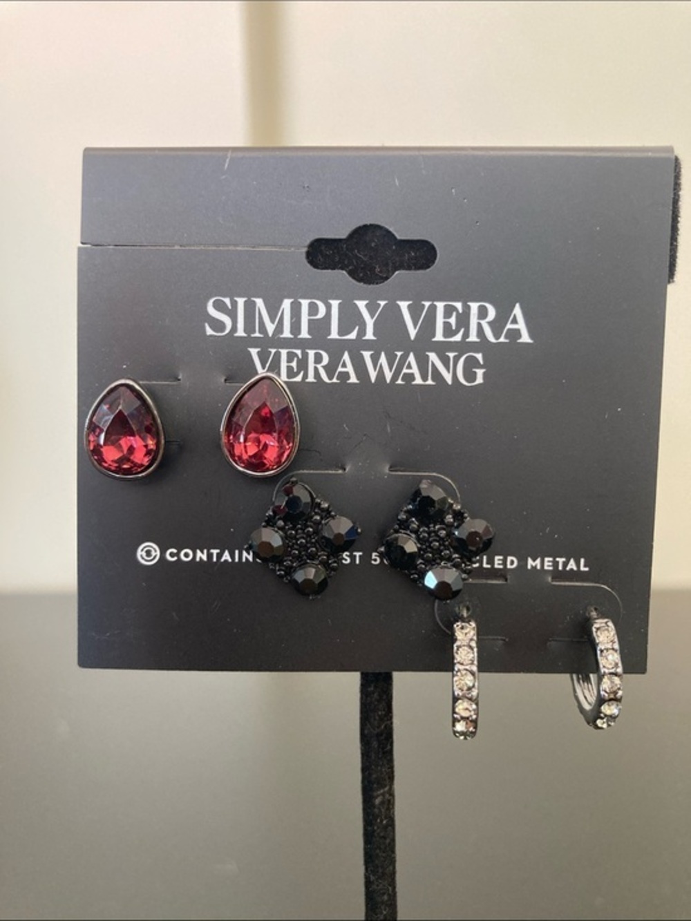Simply Vera Vera Wang Red Teardrop, Black Cluster & Crystal Hoop Earring Set